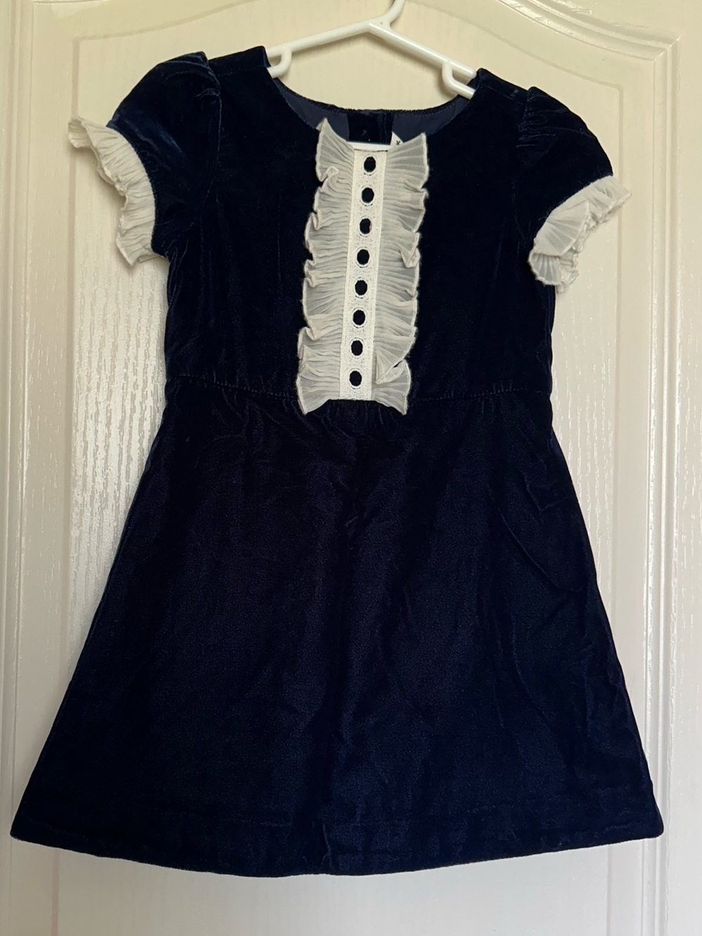 Janie and Jack Navy Velvet Ruffle Dress 2T
